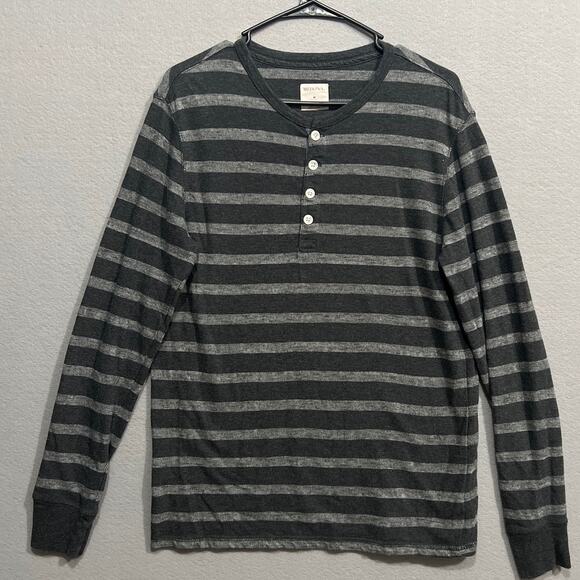 Merona Shirt Men's Medium Strip Gray Casual Long Sleeve - Picture 1 of 6